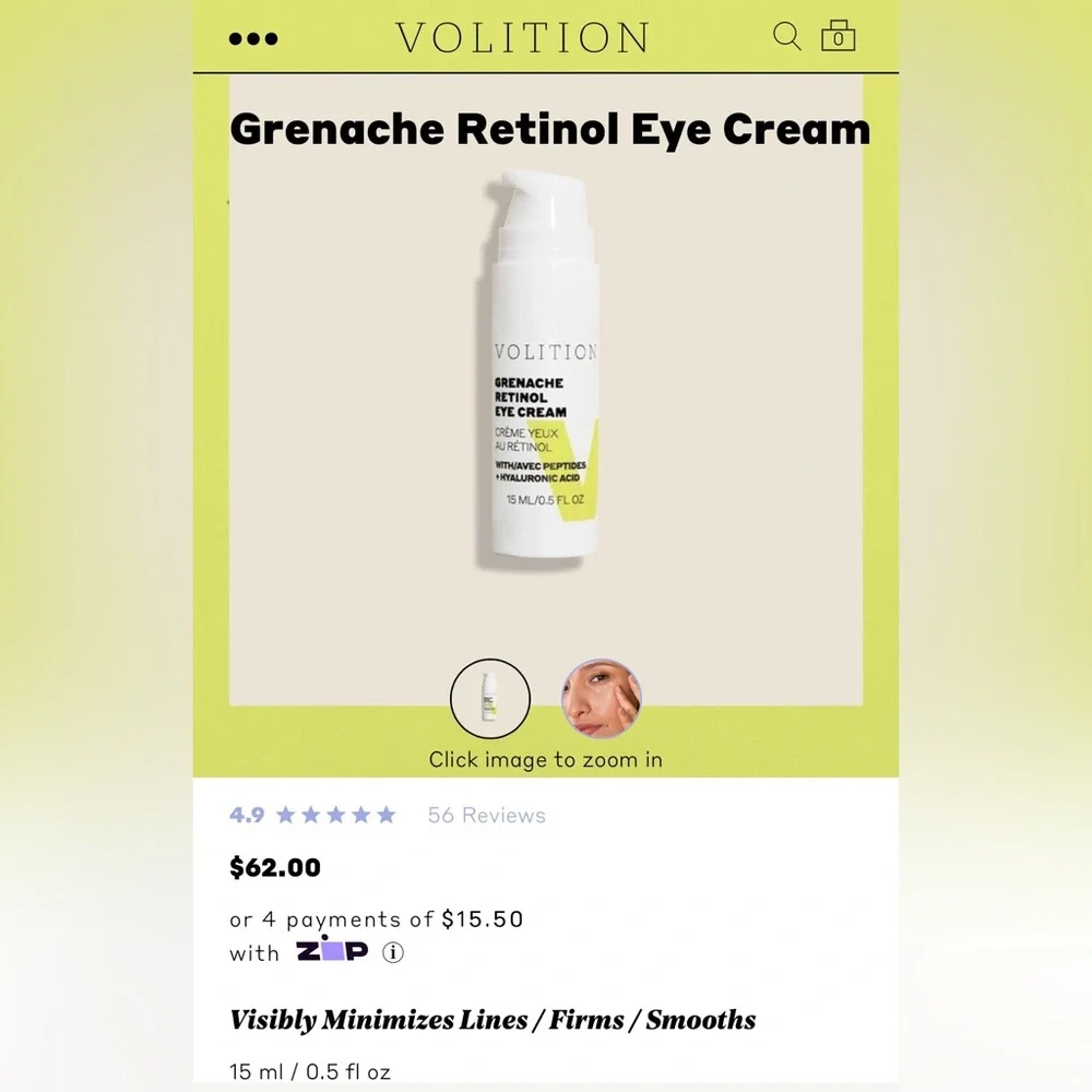 Volition Grenache Retinol Eye Cream with Avec Peptides+ hyaluronic acid